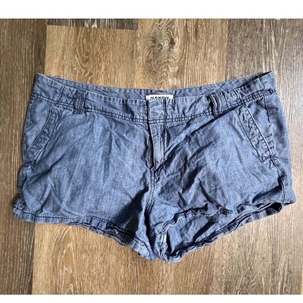 Old Navy Shorts Womens 14 Blue Chambray Casual Mid Rise Summer Four Pocket